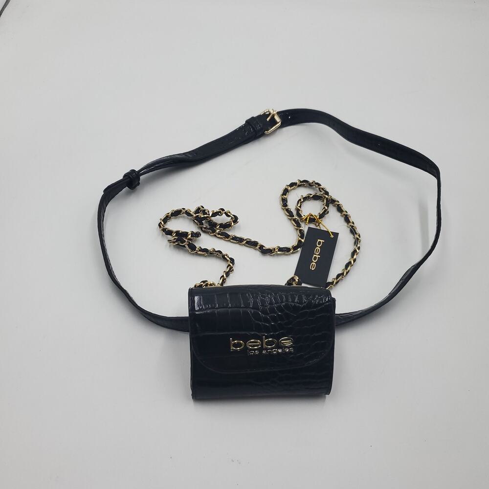 Bebe Camile Micro Croco Fanny Pack in Black Gold Hardware